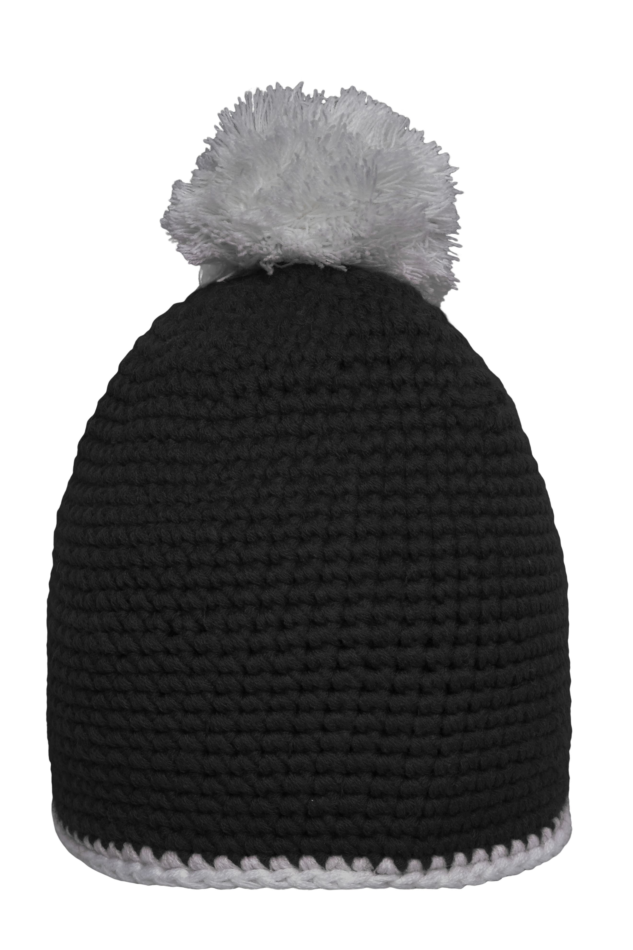 Pompon Hat with Contrast Stripe Vorderseite