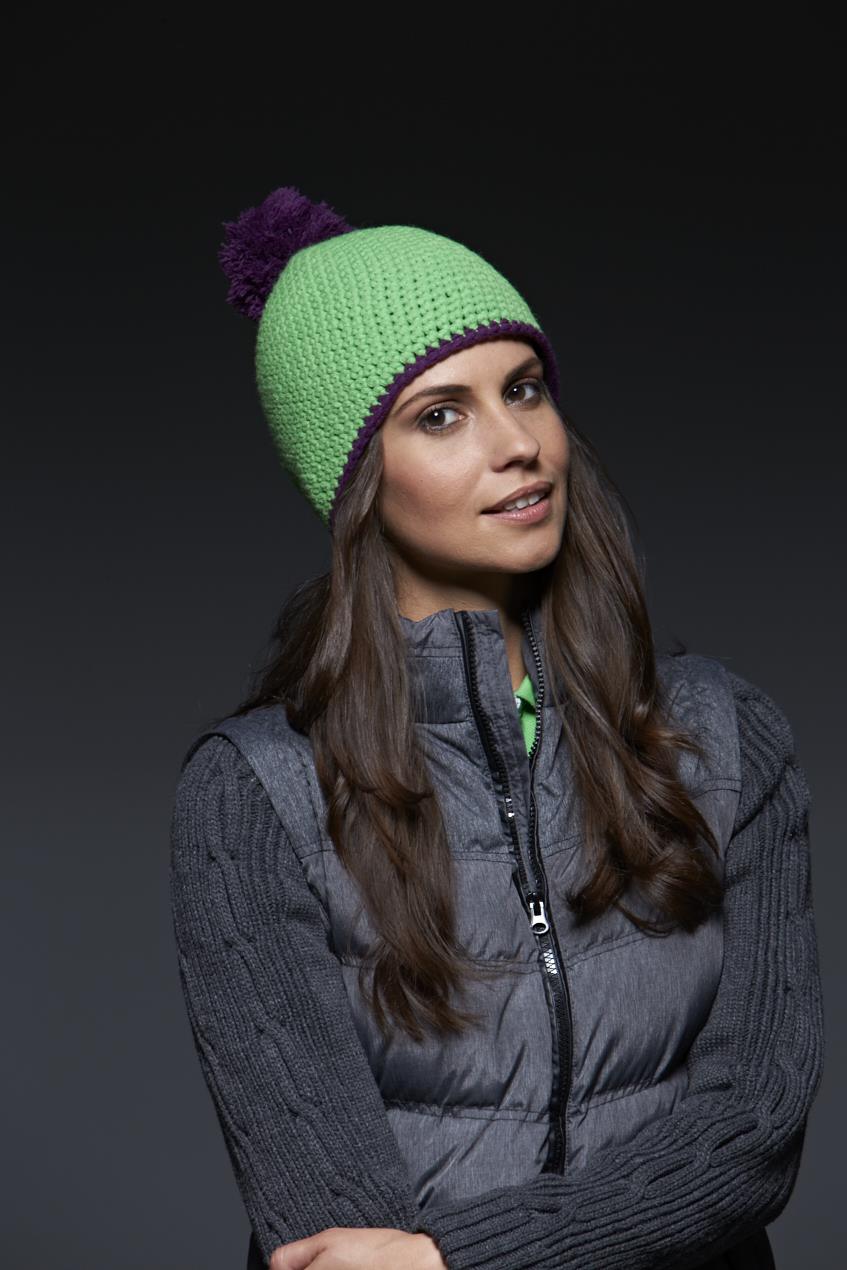 Pompon Hat with Contrast Stripe
